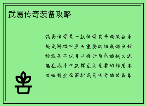 武易传奇装备攻略