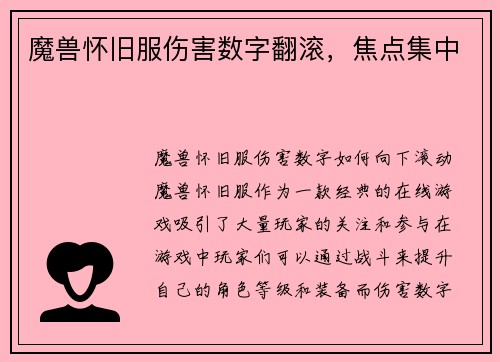 魔兽怀旧服伤害数字翻滚，焦点集中